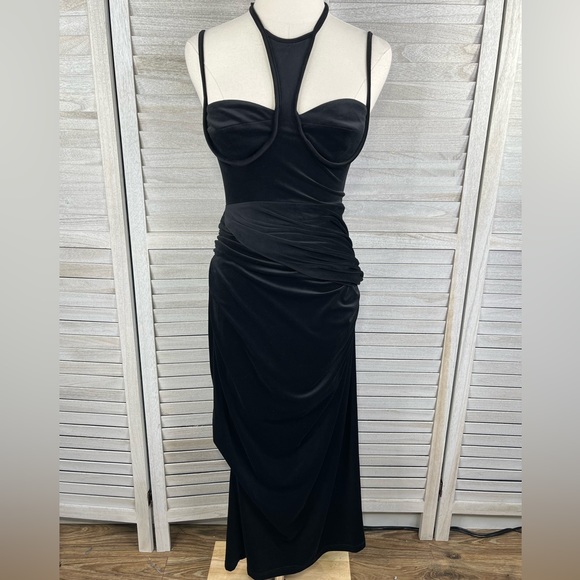 FANFAN ONLINE SHOP Bodycon Stretch Velvet Dress Black-Small - Picture 1 of 6